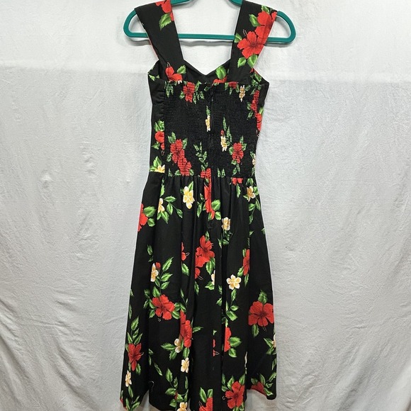 Royal Hawaiian Creations Vintage Black Red Floral Dress MED Sweetheart Neckline - Picture 2 of 14